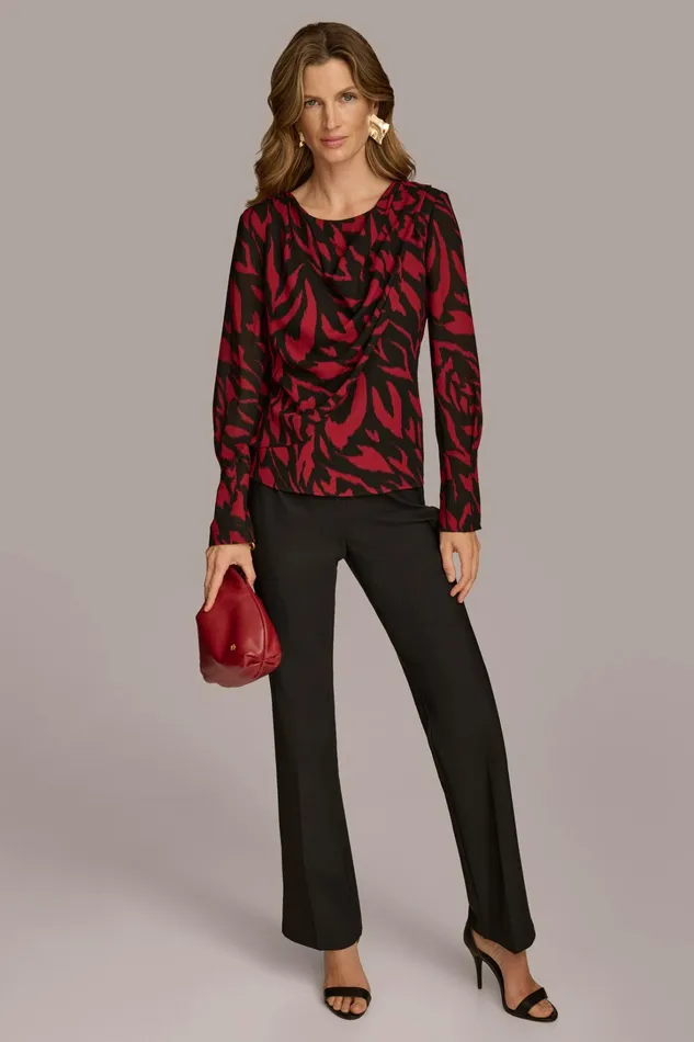 Women Sweaters And Tops Donna Karan PRINT WIDE CUFF TOP Redblack Multi