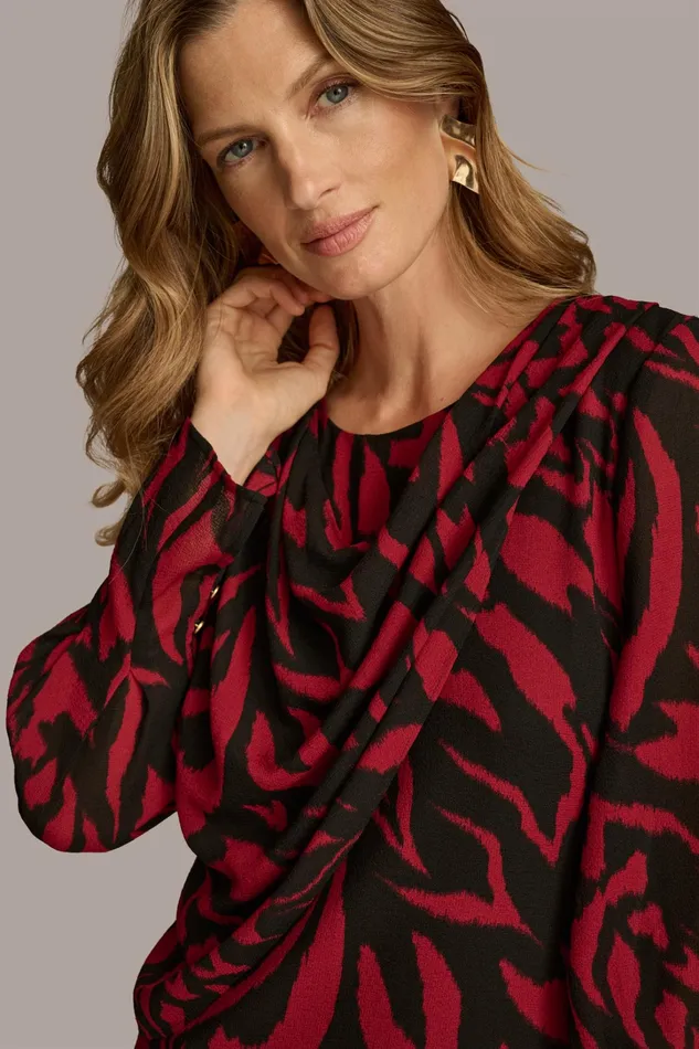 Women Sweaters And Tops Donna Karan PRINT WIDE CUFF TOP Redblack Multi