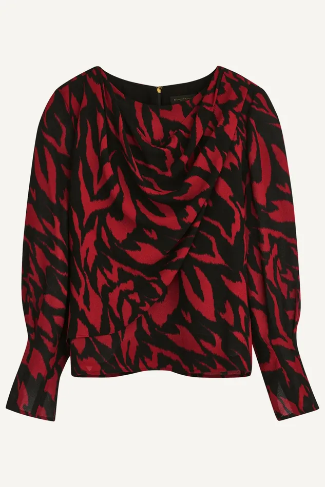 Women Sweaters And Tops Donna Karan PRINT WIDE CUFF TOP Redblack Multi