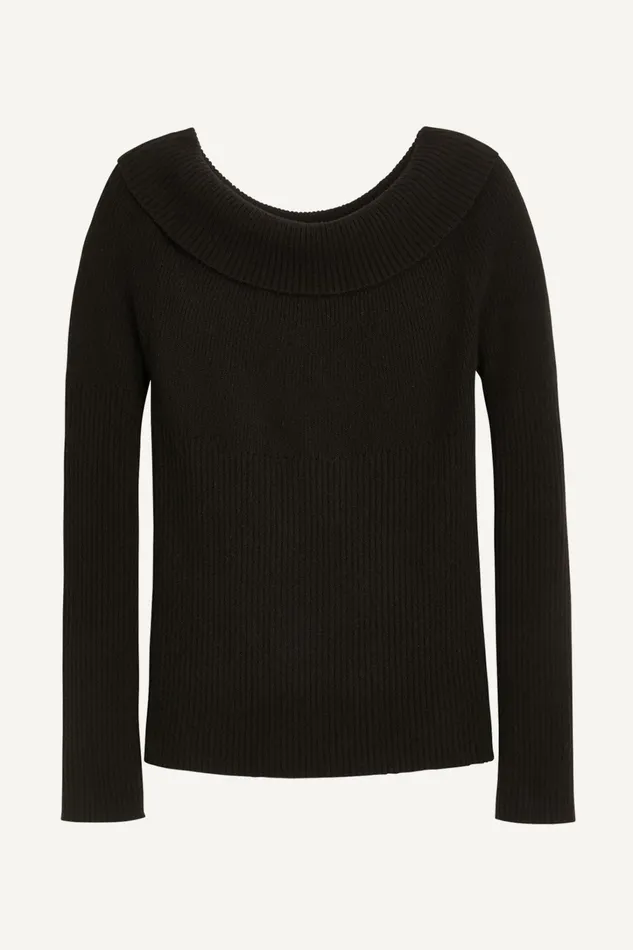 Women Sweaters And Tops Donna Karan RIBBED BOAT NECK TOP Black