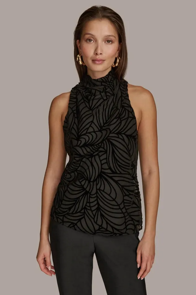 Women Sweaters And Tops Donna Karan VELVET BURNOUT TOP Black