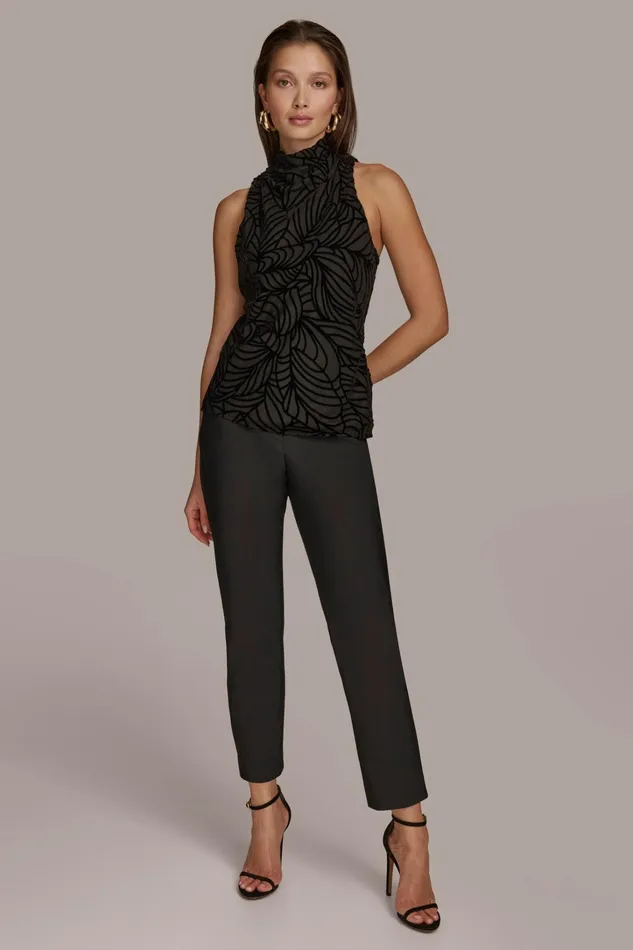 Women Sweaters And Tops Donna Karan VELVET BURNOUT TOP Black