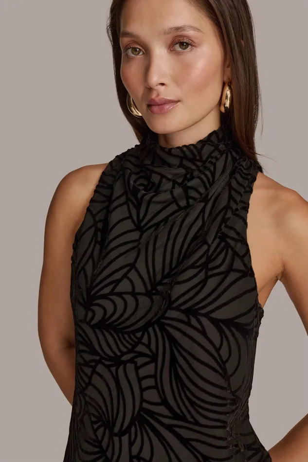 Women Sweaters And Tops Donna Karan VELVET BURNOUT TOP Black