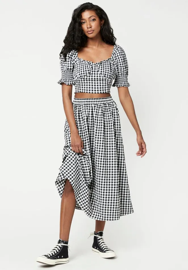 Women Sweetheart Stacie Smocked Gingham Top Blkwht Gingham Buffalo David Bitton Dresses and Jumpsuits