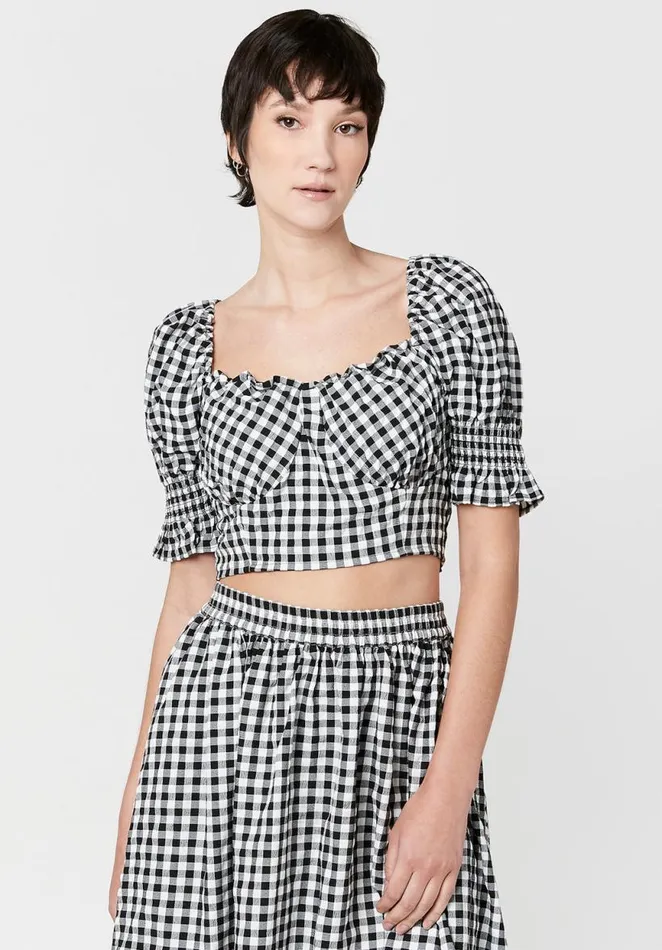 Women Sweetheart Stacie Smocked Gingham Top Blkwht Gingham Buffalo David Bitton Dresses and Jumpsuits