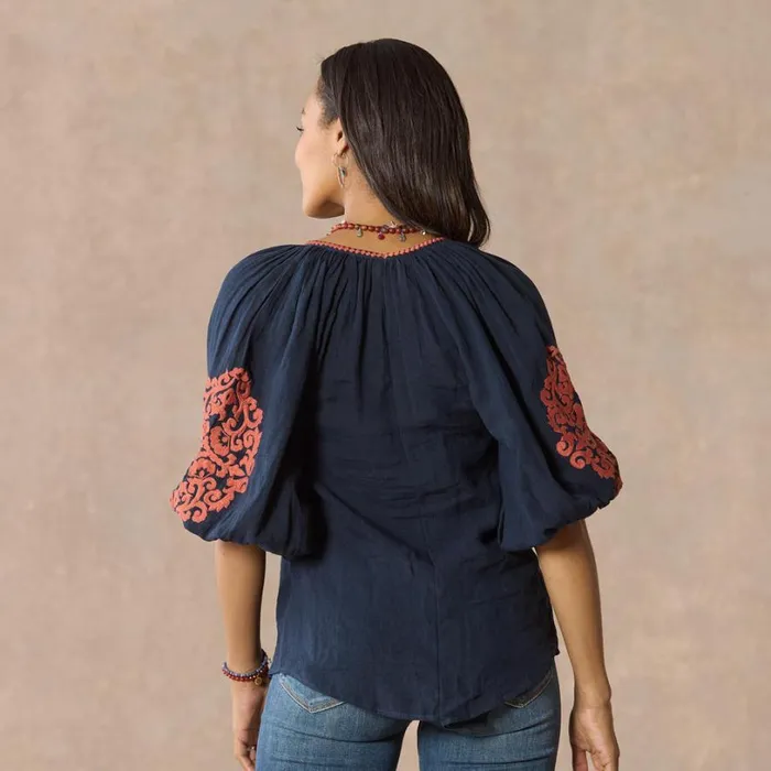 Women Tahiti Embroidered Top Navy Sundance Catalog Tops Women Tahiti Embroidered Top Navy Sundance Catalog Tops