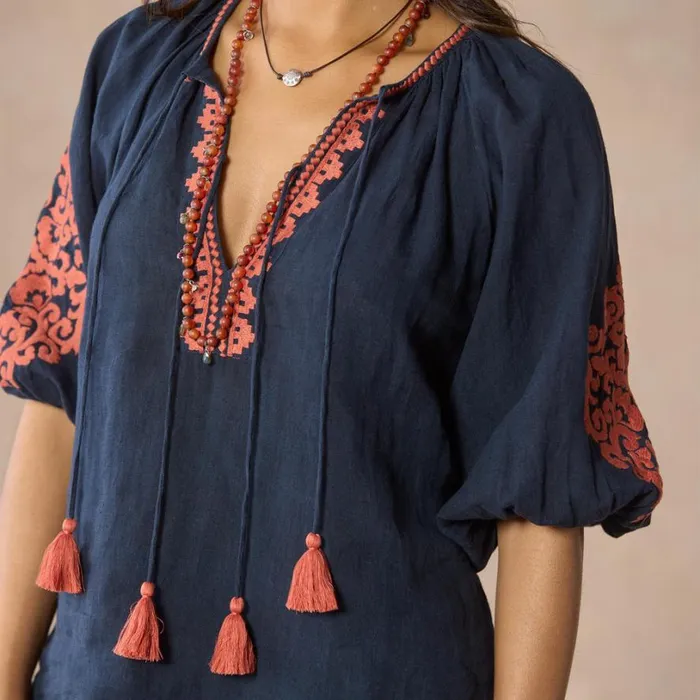 Women Tahiti Embroidered Top Navy Sundance Catalog Tops Women Tahiti Embroidered Top Navy Sundance Catalog Tops