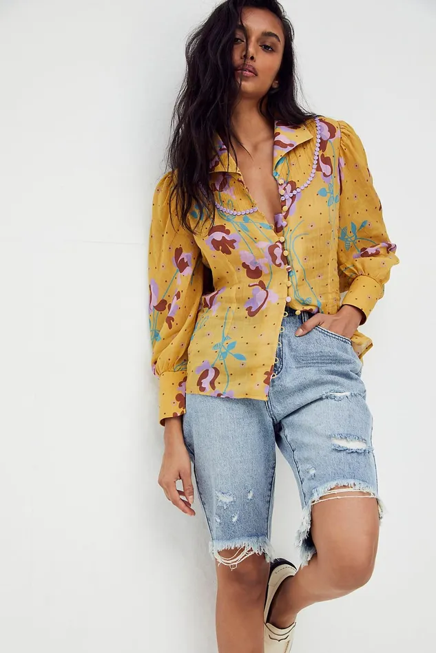 Women Tops Free People Ozzie Blouse Yellow
