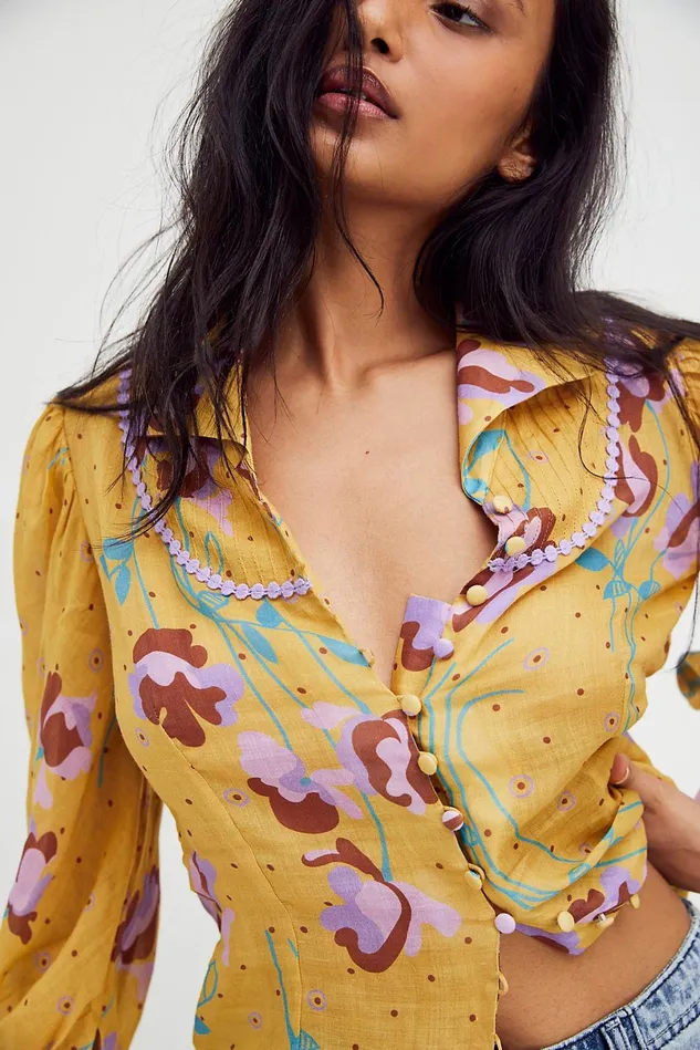 Women Tops Free People Ozzie Blouse Yellow