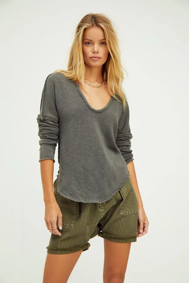 Women Tops Free People We The Free Come And Get It Solid Tee Obsidian