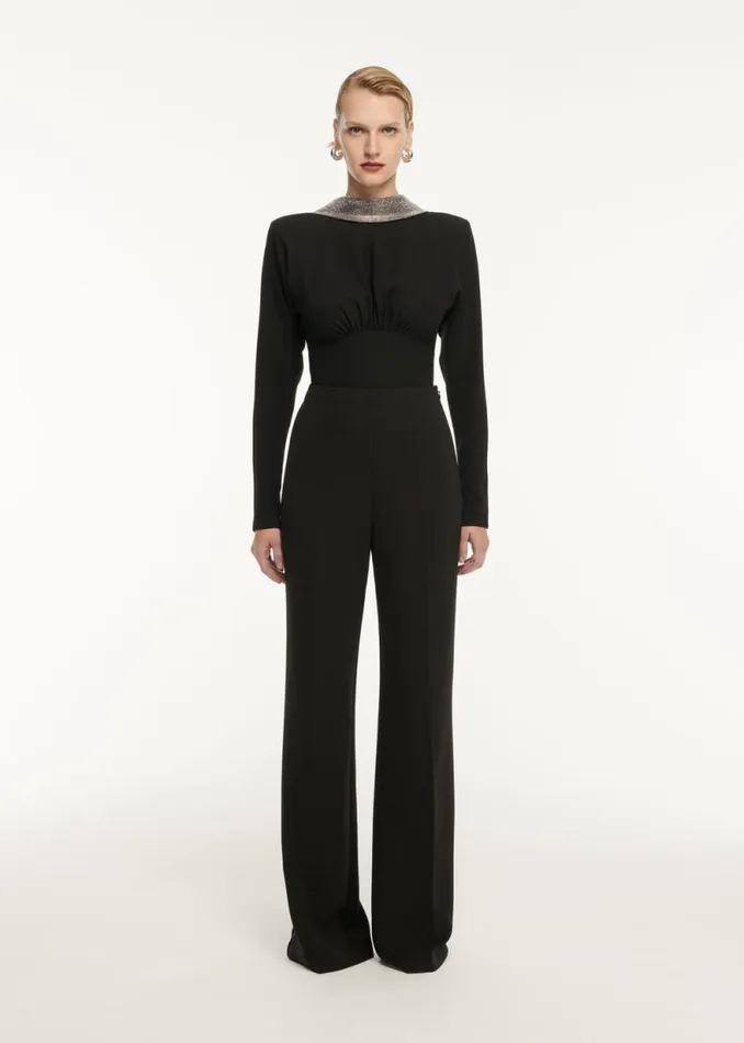 Women Tops Roland Mouret Long Sleeve Stretch Cady Embellished Top