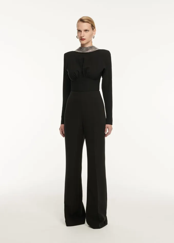 Women Tops Roland Mouret Long Sleeve Stretch Cady Embellished Top