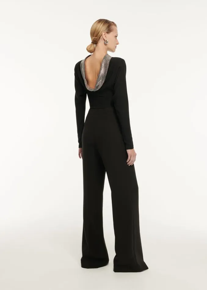 Women Tops Roland Mouret Long Sleeve Stretch Cady Embellished Top