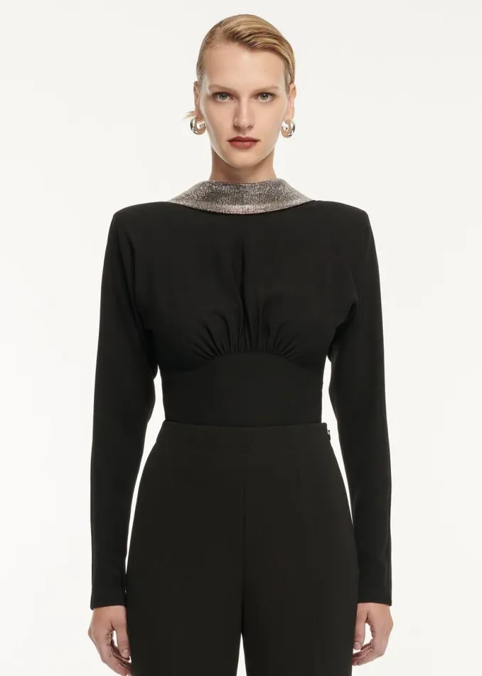 Women Tops Roland Mouret Long Sleeve Stretch Cady Embellished Top