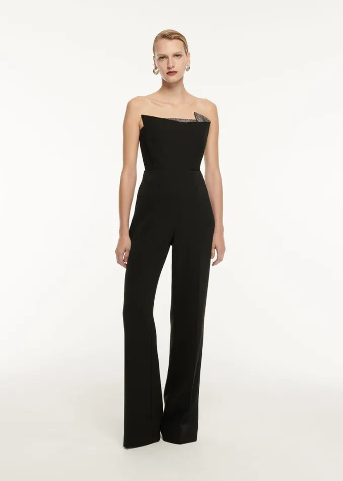 Women Tops Roland Mouret Strapless Wool Silk Embellished Top