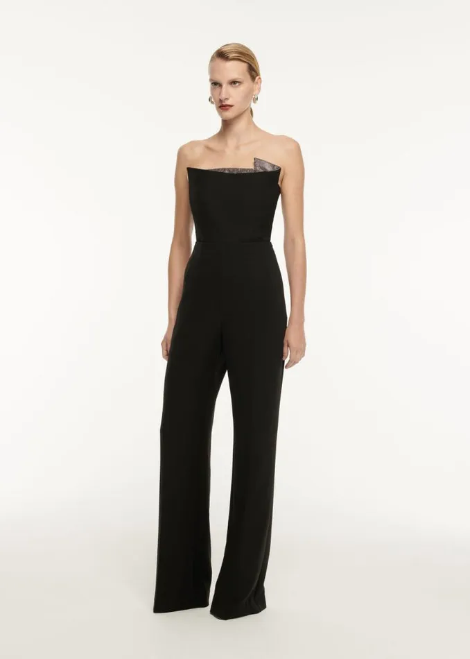 Women Tops Roland Mouret Strapless Wool Silk Embellished Top