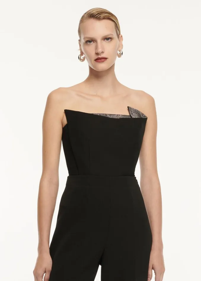 Women Tops Roland Mouret Strapless Wool Silk Embellished Top