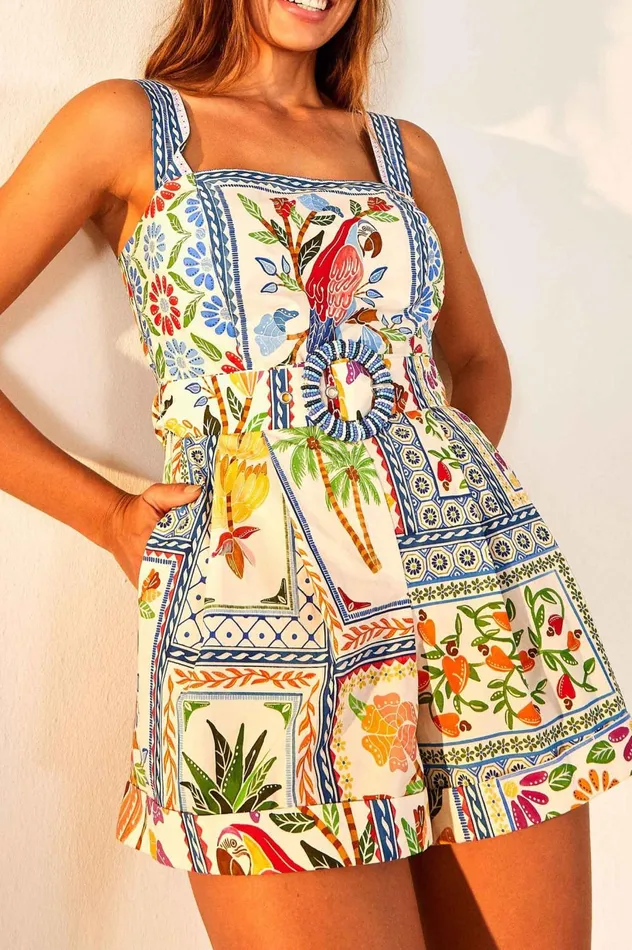Women Tropical Tiles Sleeveless Romper Tropical Tiles FARM Rio Rompers