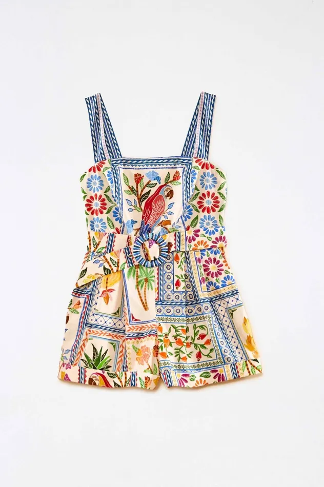 Women Tropical Tiles Sleeveless Romper Tropical Tiles FARM Rio Rompers