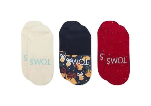 Women Ultimate No Show Socks Reindeer 3 Pack Holiday Multi Reindeer TOMS Exclusives