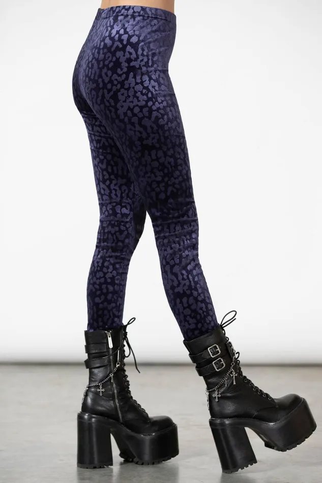 Women Velvet Killstar Caturday Leggings PLUM