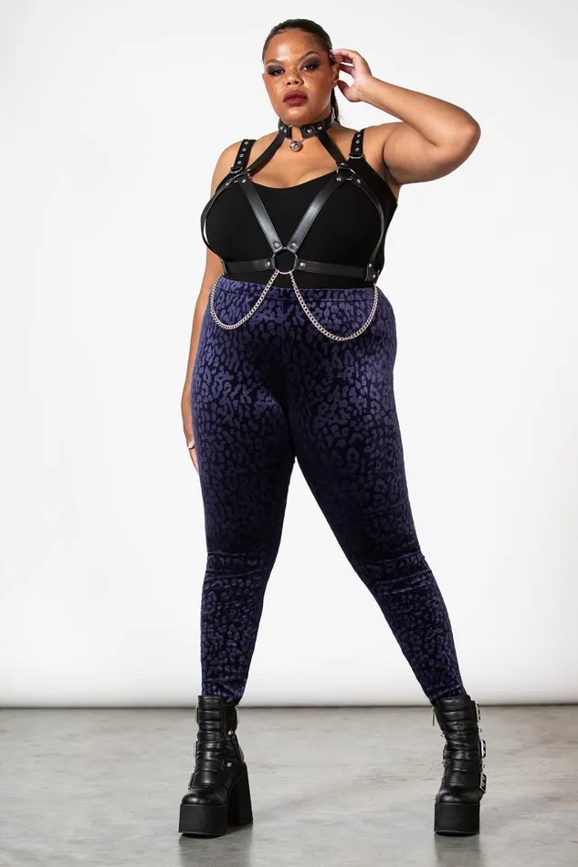 Women Velvet Killstar Caturday Leggings PLUM