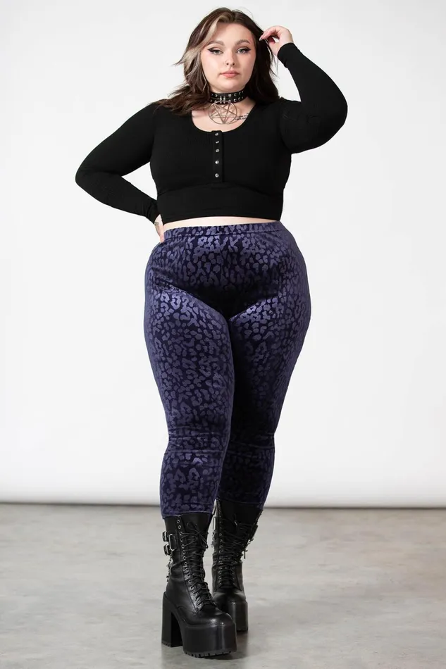 Women Velvet Killstar Caturday Leggings PLUM