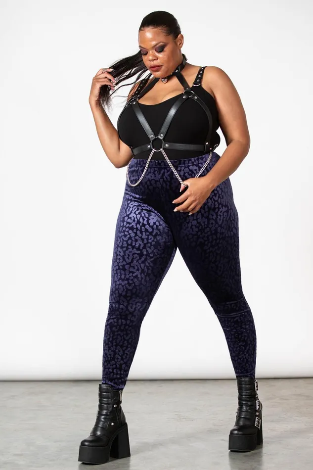 Women Velvet Killstar Caturday Leggings PLUM
