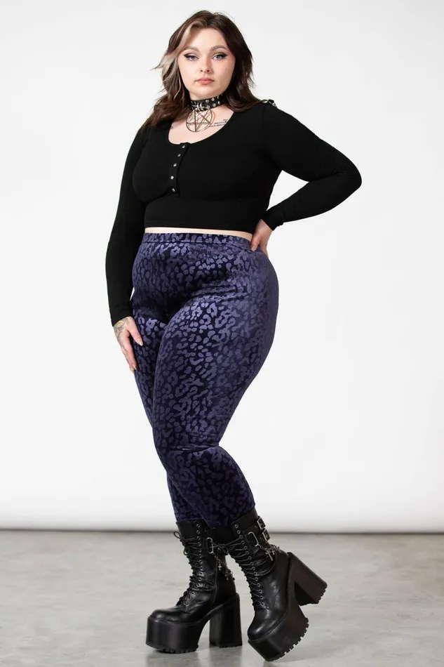 Women Velvet Killstar Caturday Leggings PLUM