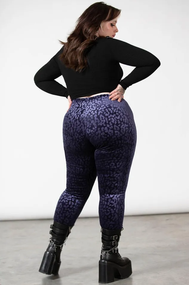 Women Velvet Killstar Caturday Leggings PLUM