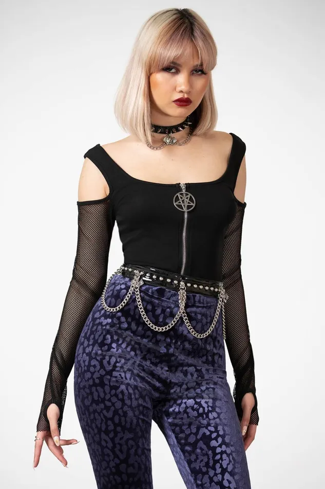 Women Velvet Killstar Caturday Leggings PLUM