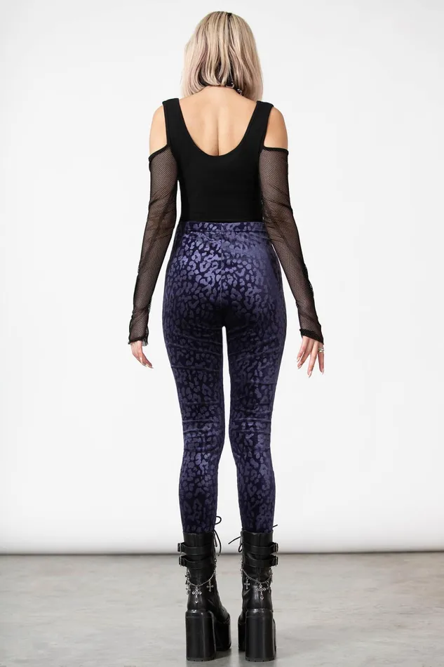 Women Velvet Killstar Caturday Leggings PLUM