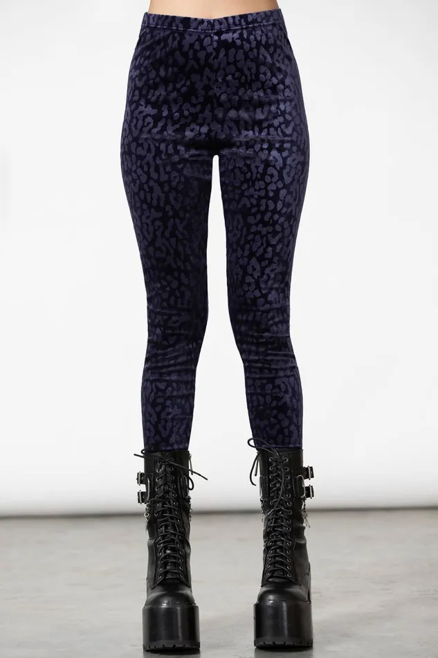 Women Velvet Killstar Caturday Leggings PLUM
