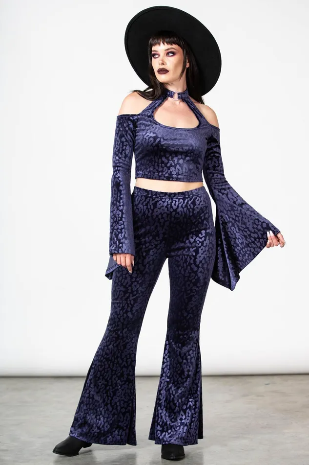 Women Velvet Killstar Felinology Crop Top PLUM
