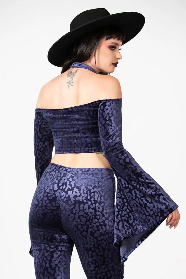 Women Velvet Killstar Felinology Crop Top PLUM