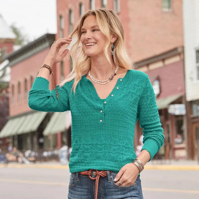 Women Whispering Winds Henley Lipstick Sundance Catalog Sweaters