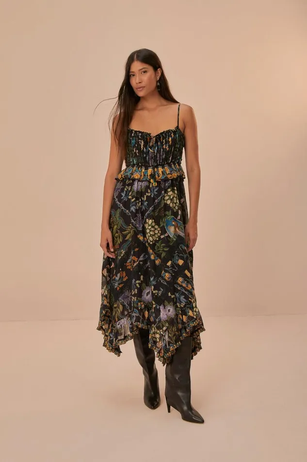 Women Winter Garden Black Pleated Lace Sleeveless Midi Dress Winter Garden Black FARM Rio Midi Dresses