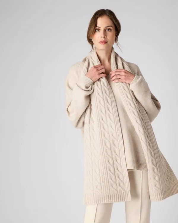 Women Women039s Cable Rib Cashmere ScarfIn Heather Beige Brown Heather Beige Brown NPeal Cashmere Scarves