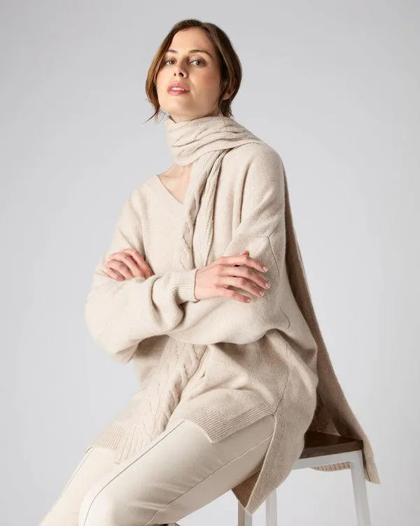 Women Women039s Cable Rib Cashmere ScarfIn Heather Beige Brown Heather Beige Brown NPeal Cashmere Scarves