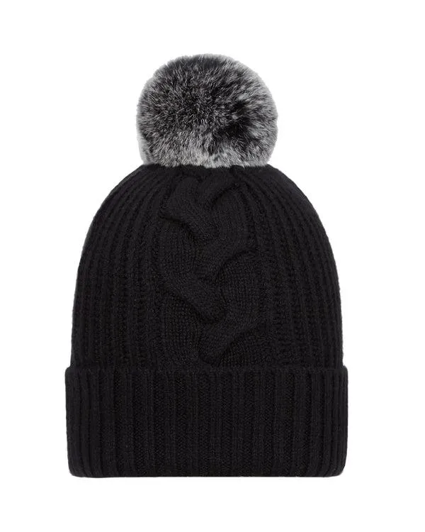 Women Women039s Fur Bobble Cable HatIn Black Black NPeal Hats