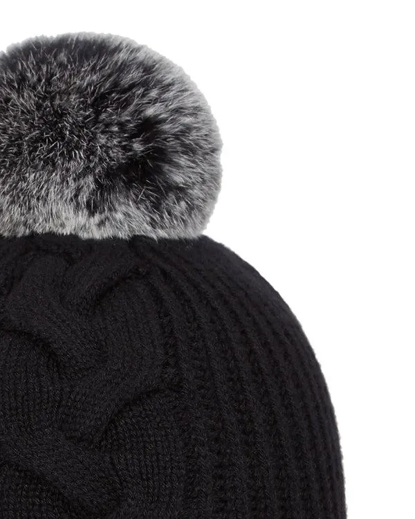 Women Women039s Fur Bobble Cable HatIn Black Black NPeal Hats