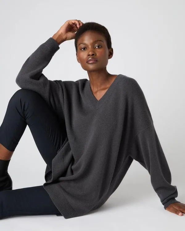 Women Women039s Oversized V Neck Cashmere SweaterIn Flint Grey Flint Grey NPeal V Necks