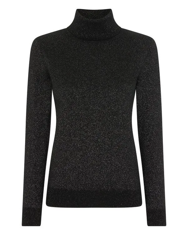 Women Women039s Polo Neck Cashmere Sweater With LurexIn Black Sparkle Black Sparkle NPeal Turtle Necks
