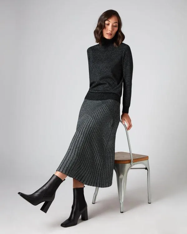 Women Women039s Polo Neck Cashmere Sweater With LurexIn Black Sparkle Black Sparkle NPeal Turtle Necks