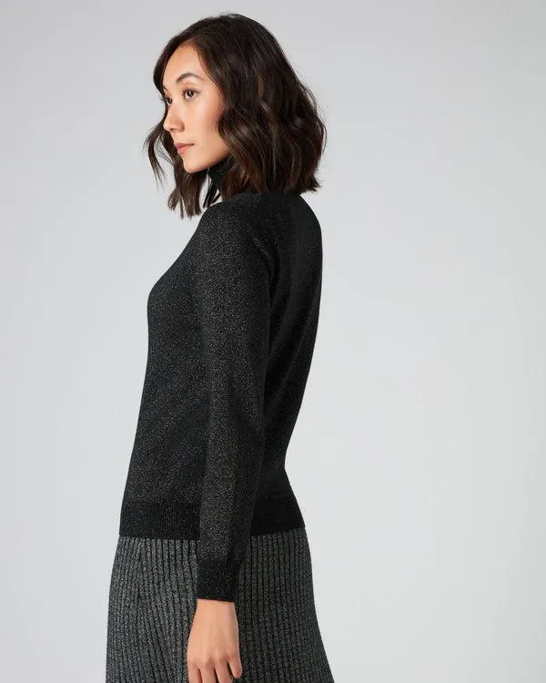 Women Women039s Polo Neck Cashmere Sweater With LurexIn Black Sparkle Black Sparkle NPeal Turtle Necks