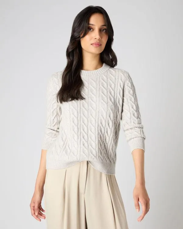 Women Women039s Round Neck Cable Cashmere SweaterIn Pebble Grey Pebble Grey NPeal Round Necks Women Women039s Round Neck Cable Cashmere SweaterIn Pebble Grey Pebble Grey NPeal Round Necks