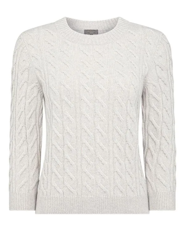Women Women039s Round Neck Cable Cashmere SweaterIn Pebble Grey Pebble Grey NPeal Round Necks