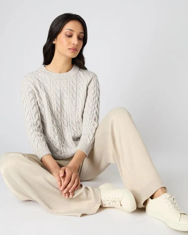 Women Women039s Round Neck Cable Cashmere SweaterIn Pebble Grey Pebble Grey NPeal Round Necks
