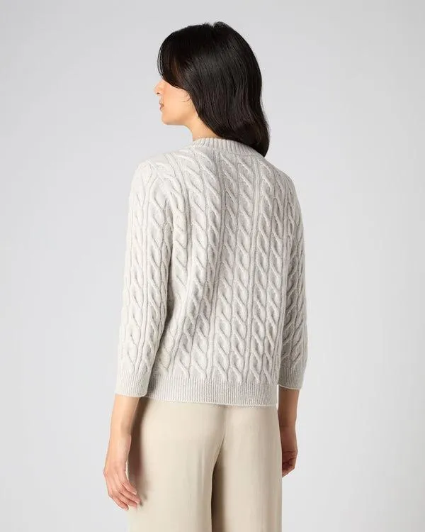 Women Women039s Round Neck Cable Cashmere SweaterIn Pebble Grey Pebble Grey NPeal Round Necks