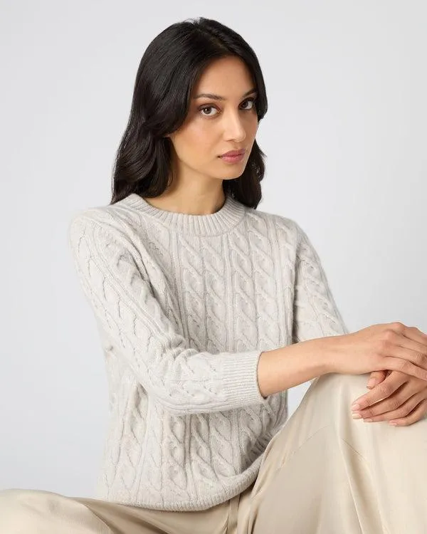 Women Women039s Round Neck Cable Cashmere SweaterIn Pebble Grey Pebble Grey NPeal Round Necks